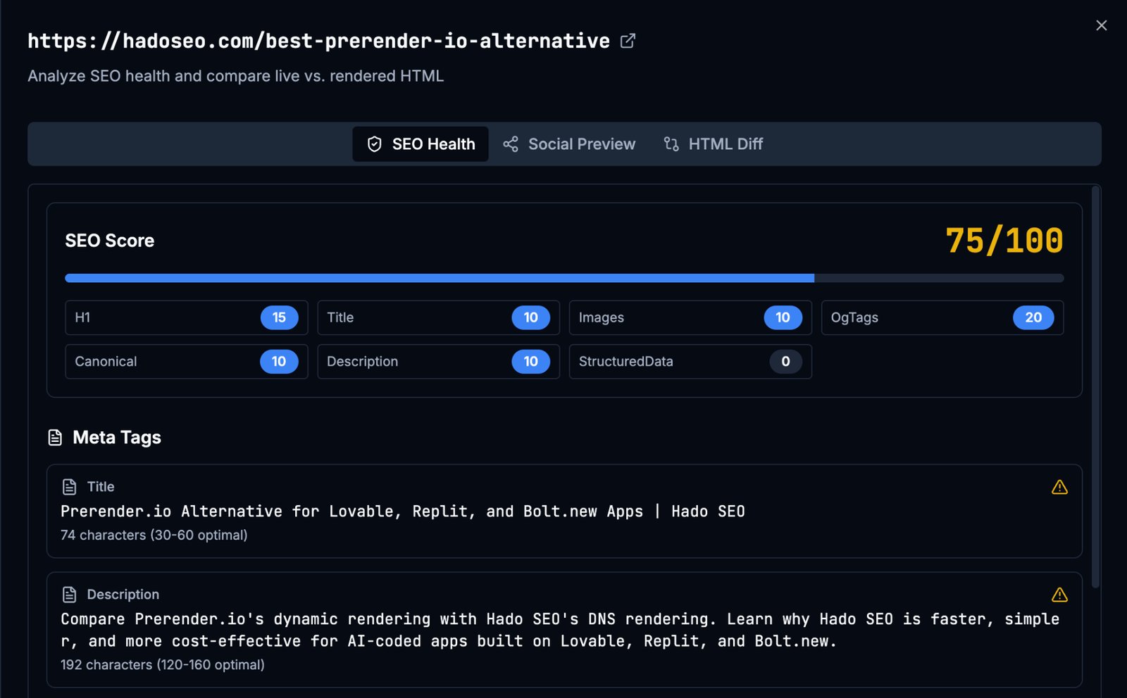 Hado SEO | Prerender.io Alternative